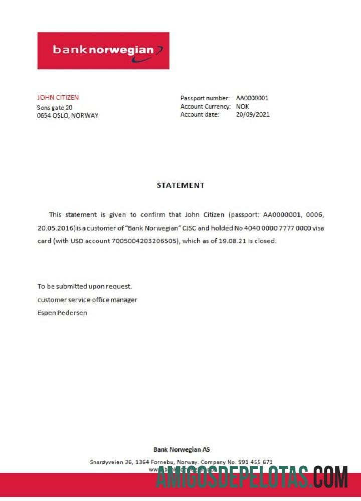 Referência de fechamento norueguês do Norway Bank exemplo real